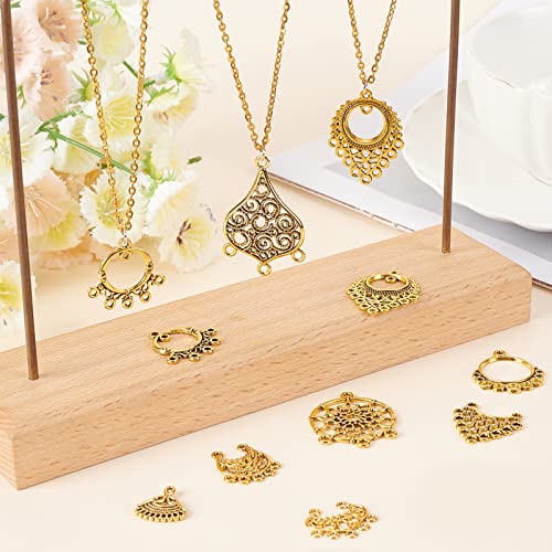 SUNNYCLUE 1 Box 10 Styles Chandelier Connector Charms Component Links Alloy Hollow Filigree Pendants Flat Round Teardrop Triangle Shape for Jewelry Making Earring Supplies,Antique Gold - color: 40pcs 10 Styles Antique Golden
