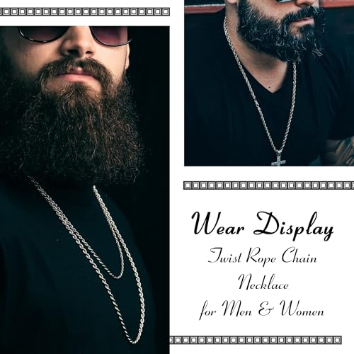 Twist Chain Necklace - Stainless Steel Rope Jewelry for Men & Women - size: 36 Inches, style: 1.5 mm width