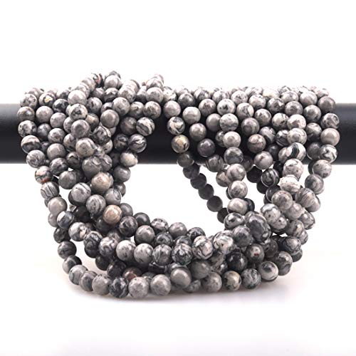 6mm Natural Map Stone Round Loose Stone Beads for Jewelry Making DIY Crafts Design 1 Strand 15" APPR.63-65pcs - color: Map Stone, size: 6mm
