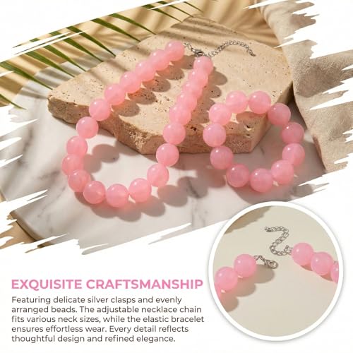 Colorful Chunky Beaded Necklace for Women Acrylic Bead Choker Necklaces Fashion Large Round Beads Necklaces for Women Handmade Summer Jewelry - color: Pink bracelet + necklace