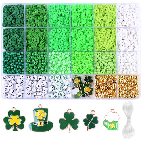 St.Patrick's Day Polymer Clay Beads Bracelet Making kit, 3480pcs 24 Style Cute Fun Beads Charms for Jewelry Necklace Earring Making DIY Accessories for Women Girls - color: C7#St.Patrick's Day