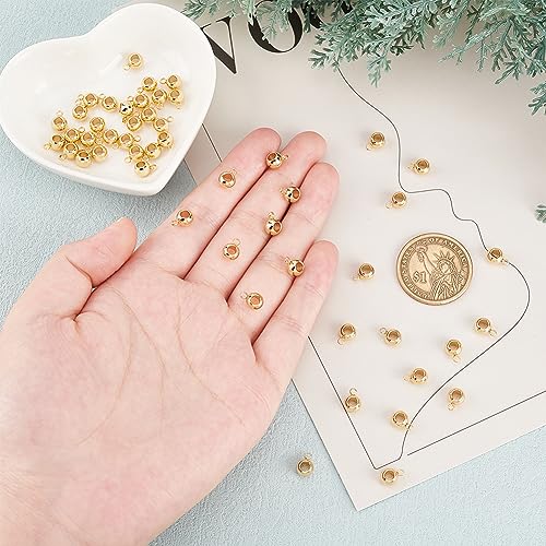 PH PandaHall 50pcs 304 Stainless Steel Bail Beads Hanger Links Golden Rondelle Carrier Beads Loose Spacer Beads with Loop for European Style Bracelets Necklaces Jewelry Making 8.5x6x4.5mm