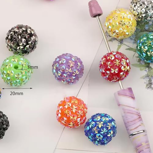 30PCS 20MM Bubblegum Beads for Pens, Mixed Color Snowflake Rhinestones Disco Ball Chunky Large Acrylic Round Beads for Bag Focal Beadable Pen Keychain Making Jewelry Bracelet Making DIY Crafts - color: Snowflake Rhinestones
