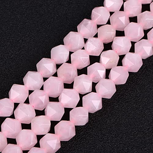 GEM-Inside Natural 8mm Pink Rose Quartz Gemstone Loose Beads Faceted Cambay Crystal Energy Stone Power for Jewelry Making 15" - color: Pink Rose Quartz, size: 8mm
