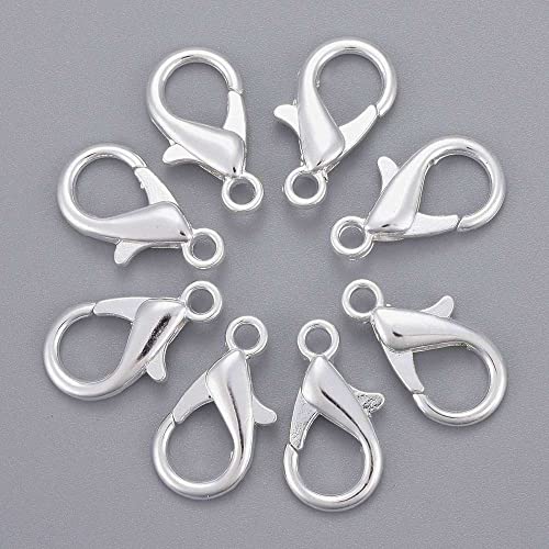 HDSupplies 50 Pieces - Lobster Clasps - Bright Silver Tone - 21x12mm w/ 2mm Hole - color: Bright Silver Tone, size: 21x12mm