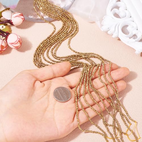 FASHEWELRY 10 Strands Faceted Crystal Glass Beads 2mm Rondelle Briolette Glass Spacer Beads Light Gold Plated for Necklace Bracelet Jewelry Making - color: Light Gold Plated, size: 2mm