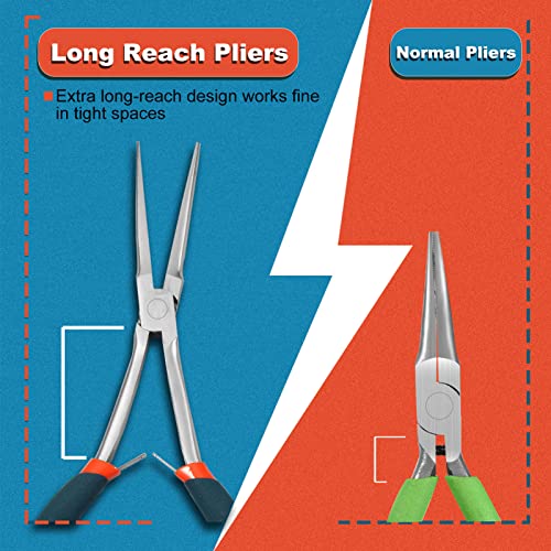 SPEEDWOX 7 Inches Long Reach Needle Nose Pliers with Teeth, Extra Long Nose Mini Precision Wire Looping Pliers for Jewelry Making, Bending Wire and Small Object Gripping - style: Needle Nose Pliers with Teeth