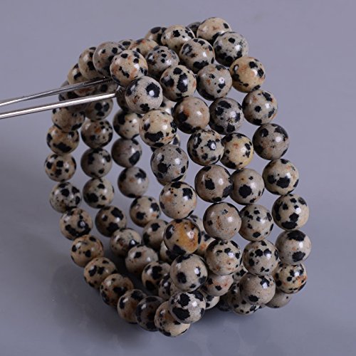 Justinstones 8mm Round Beads Stretch Bracelet 7 Inch Unisex - color: Dalmatian Jasper