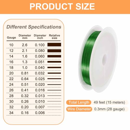 HARFINGTON 49ft Jewelry Wire, 28 Gauge (0.3mm) Brass Craft Soft Metal Tarnish Resistant Copper Beading Wire for Jewelry Making Supplies Crafting, Green - color: Green, size: 28 Gauge x 49ft