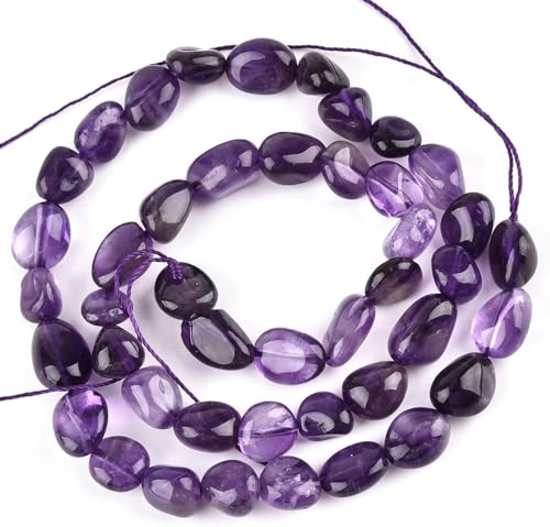 HAAMIIQII Natural Purple Amethyst Crystal Pebble Stone 5-8mm Small Irregular Freeform Tumbled Loose Gemstone Beads for Jewelry Making Strand 15 Inch (45-50pcs) - color: Amethyst
