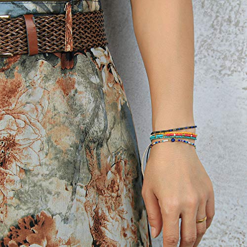KELITCH Adjustable turquoise bead bracelet single color knitting friendship bracelet fashion jewelry daily wear gift (28 color selection) - color: Lake Blue 04A