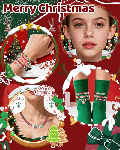 Taybonds Christmas Polymer Clay Beads, 10mm Heishi Spacer Beads for Jewelry Making, Mixed DIY Crafts Supplies for Bracelet, Necklace, Earrings, Hair Accessories and Holiday Crafts - color: Christmas