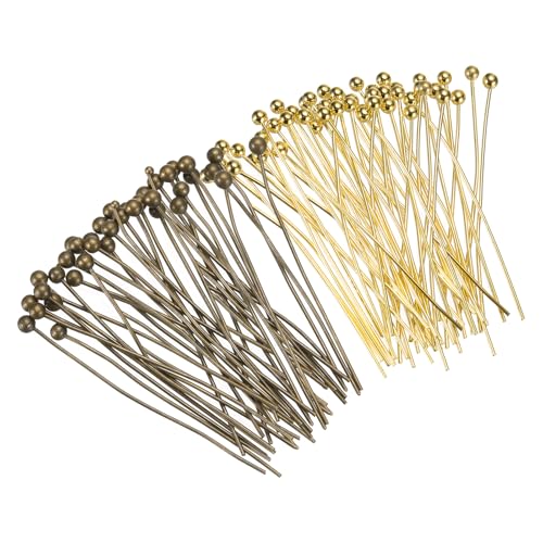 MECCANIXITY 200Pcs Plated Ball Head Pins Jewelry Making 24 Gauge 25mm Wire Head Pins Brass Ball Head Pins End Head Pins for DIY Craft Necklaces Bracelets Earrings, Bronze and Gold - color: Bronze and Gold, size: 25mm