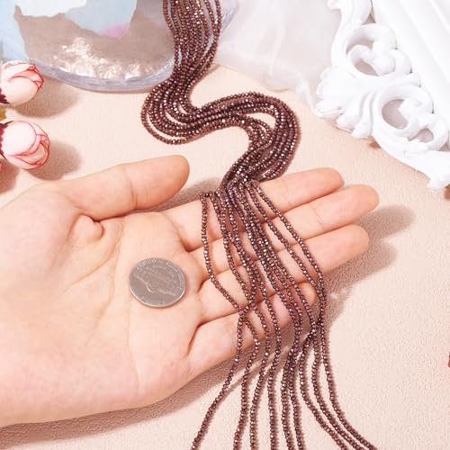 FASHEWELRY 10 Strands Briolette Faceted Glass Beads 2mm Rondelle Crystal Glass Spacer Beads Copper Plated for Necklace Bracelet Jewelry Making - color: Copper Plated, size: 2mm