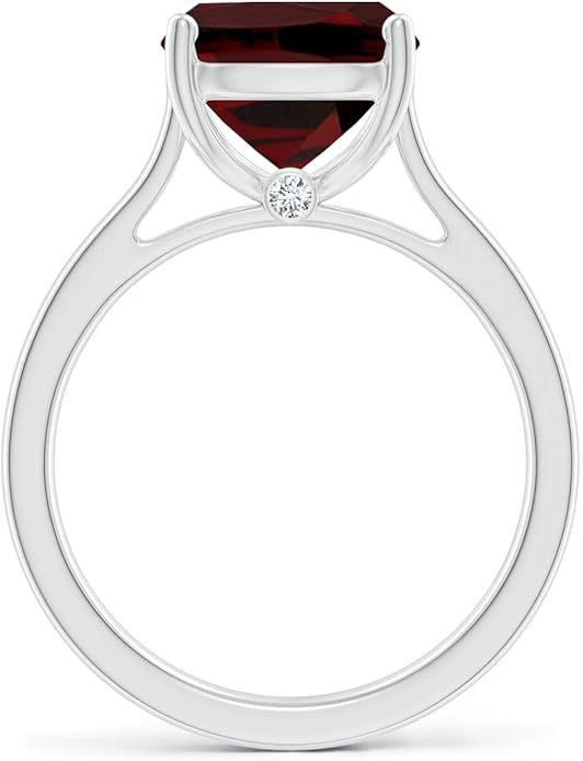 Angara Cushion Garnet Solitaire Ring in Sterling Silver/14K Solid Gold/Platinum | Natural Garnet Solitaire Ring for Women | January Birthday, Anniversary, Gemstone Jewelry Gift