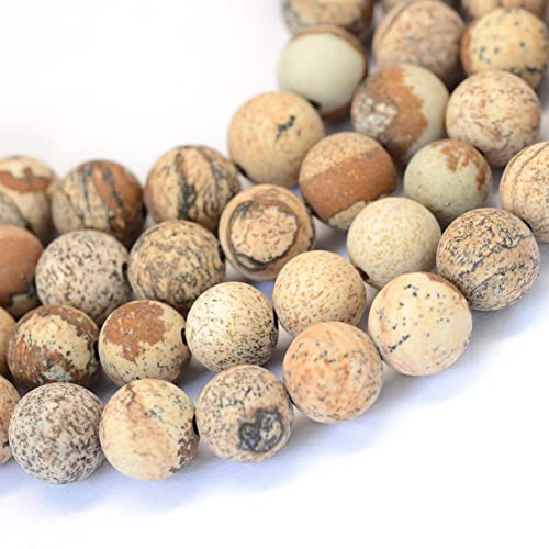 KISSITTY 235pcs 8mm Frosted Natural Picture Jasper Bead Strands, Mixed Gemstone Crystal Beads Round Chakra Beads Energy Healing Crystals Gemstones for DIY Jewelry Making - color: Frosted Natural Picture Jasper