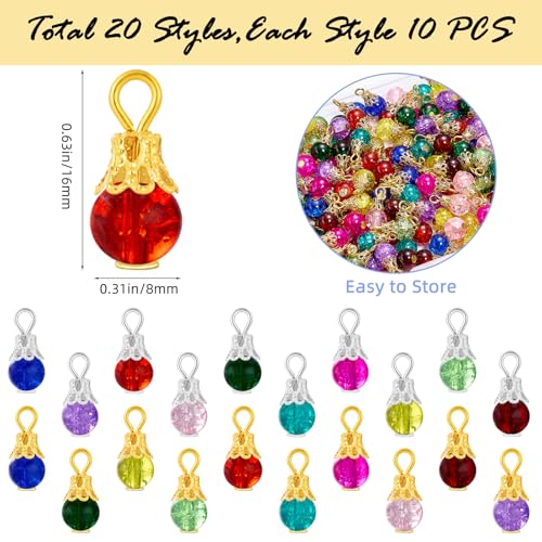 100/200Pcs Crystal Dangle Charms for Jewelry Making Bulk Small Cute Charms Transparent Glass Beads Pendants with Silver Gold Caps for Earring Necklace Bracelet DIY Supplies - color: Mix A