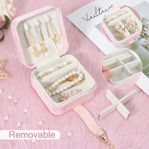 DesignSter Jewelry Box, Buckle Women's Small Travel Jewelry Box, Small Portable Jewelry Storage Box with Jacquard Embroidery for Rings Earrings Necklaces Bracelets, Pink - color: Blue