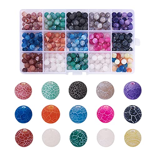 Craftdady 300pcs Natural Round Crackle Agate Beads 8mm Frosted Weathered Agate Gemstone Loose Beads for Bracelets Necklaces Earrings Jewelry Crafts Making, 15 Colors - color: 15 Colors Crackle Agate