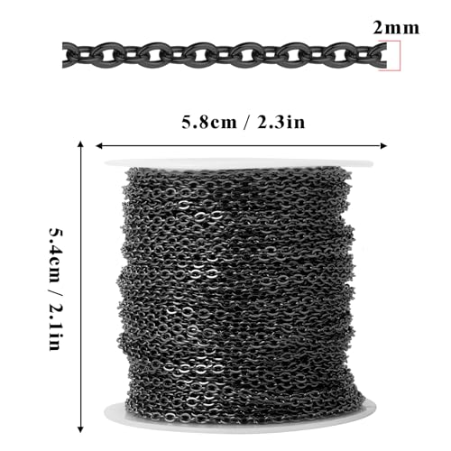 66 Feet Gunmetal Stainless Steel Cable Chains Bulk, 2mm 304 Stainless Steel Black Flat Cable Links Chain Roll Spool for Jewelry Making DIY Craft - color: Black, size: 2.0mm width