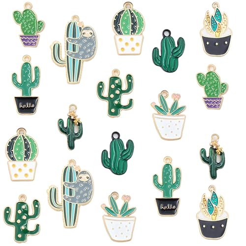 Bulk Gold Enamel Charms for Jewelry Making, Colorful Metal Charms Pendant for Bracelet Necklace and Crafting - color: Cactus Green