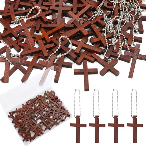 80 Pcs Mini Wooden Cross Fidgets Bulk, Small Christian Gifts for Women Kids Wood Pocket Crosses Charms for Religious Easter Eggs Fillers Church Praying Bible Stuff Anxiety Relief Crafts Keychains
