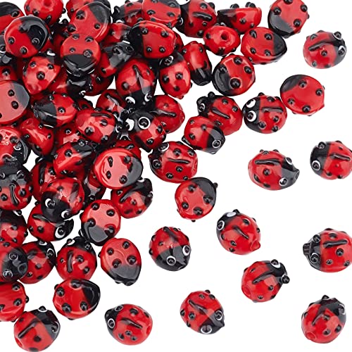 OLYCRAFT 80PCS Lampwork Beads Handmade Red Ladybug Lampwork Beads Insect Shape Handmade Bead Loose Spacer Bead for Bracket Earrings Necklace Jewelry Making - color: Ladybug