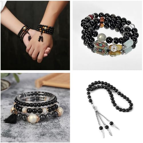 200PCS 8mm Glass Beads for Jewelry Making Soild Black Round Loose Beads for Bracelets DIY Crafts (Black) - color: 0Black