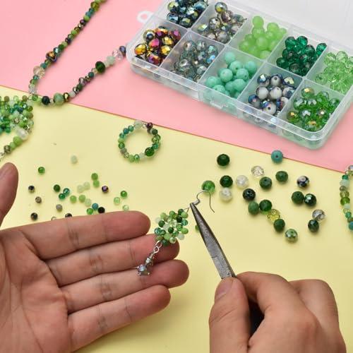 200pcs 8MM Faceted Rondelle Glass Beads for Jewelry Making, Briolette Crystal Glass Beads Plated Round Loose Spacer Beads for DIY Supplies Bracelets Necklaces Earrings (Green) - color: Green