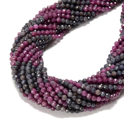 JM Design Natural Gradient Ruby & Sapphire Faceted Round Beads Size 3mm 15.5'' Strand for Jewelry Making