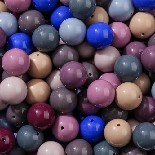20mm Dark Style Color Acrylic Beads 180pcs Chunk Bubblegum Bead Color Pen Ball Beads for Pen Bag Jewelry Making Necklace Bracelets(Dark Blue&Grey) - color: dark blue&grey