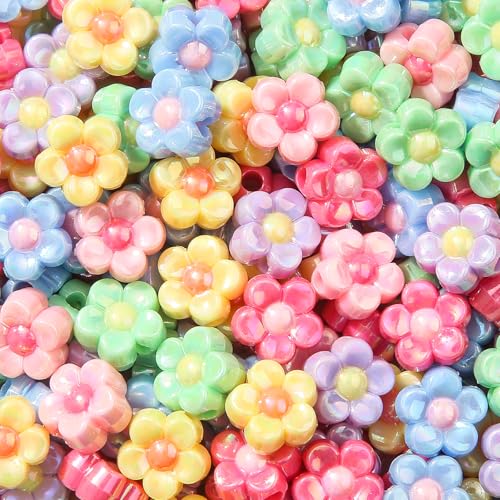 200pcs Ab Color Flower Acrylic Beads Rainbow Sun Flower Beads for Jewelry Making Handmade DIY Bracelet, Charms Keychain Craft Supplies (Daisy Flower) - color: daisy flower