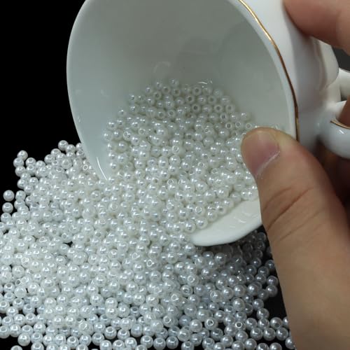 2500 Pcs 4mm White Acrylic Round Beads, Pearl-Luster Loose Beads for Adult Jewelry Making, Bracelet and Necklace Crafting Supplies - color: White