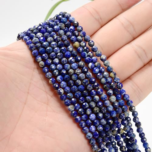 AD Beads Natural Gemstone Diamond-Cut Micro-Faceted Round Tiny 4mm Small Round for DIY Necklace Jewelry Making Beads (Lapis) - color: Lapis