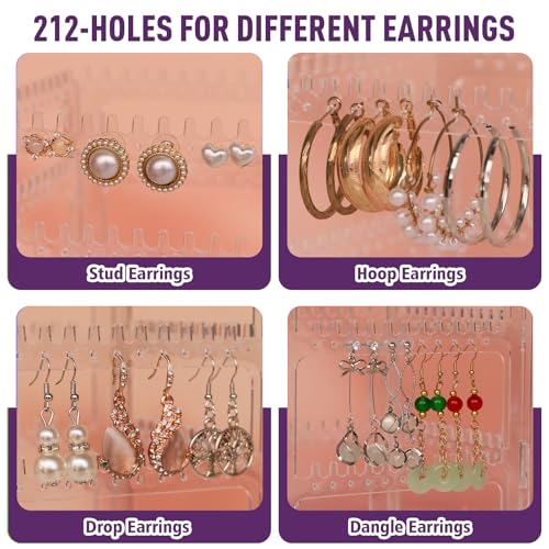360° Rotating Jewelry Organizer Stand with 5 Layers,Acrylic Earring Holder Organizer Stand,212 Holes and 212 Grooves for Studs,Dangly Earrings,Chains,Bracelets,Necklace - color: 5-Tier,Black