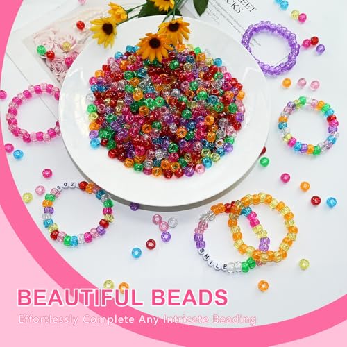 Amaney 1000 Pieces 6x9mm Mixed Colors Glitter Transparent Mix Plastic Pony Beads - color: 1000Glitter