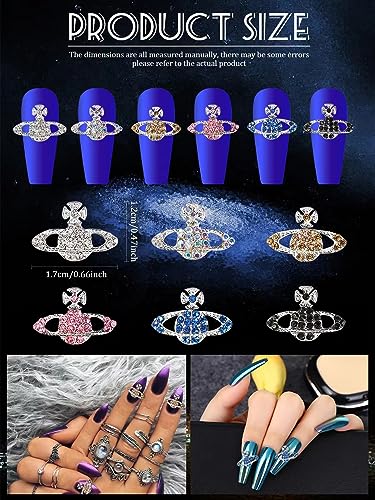 24Pcs Planet Nail Charms, CYHYII 3D Y2K Saturn Nail Art Charms Exquisite Rhinestones Gems Diamond Nail Accessories for Women Girls Nail Art Design DIY Craft Crystals Jewelry(6 Colors) - color: Planet Rhinestones Nail Charms