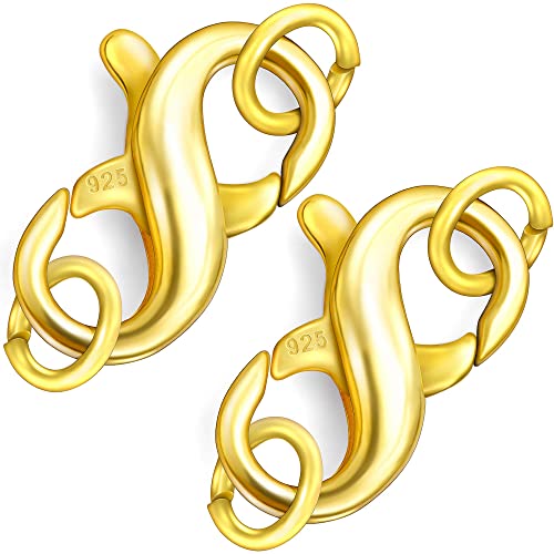 Dailyacc S925 Double Opening Lobster Clasp Sterling Silver and Gold Necklace Bracelet Extender Clasps and Closures for DIY Jewelry - color: Gold 2PCS, size: 11mm × 6.5mm