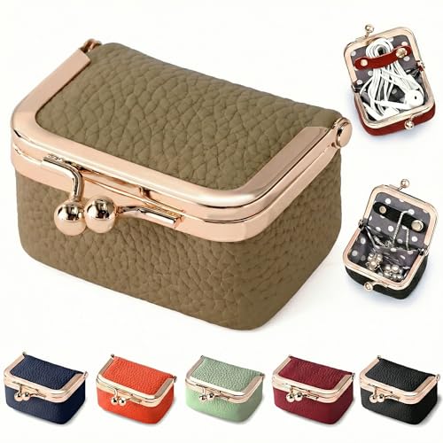 Zivyes Mini Jewelry Box Travel Small Coin Purse Organizer Case Genuine Leather Tiny Size (dark khaki) - color: dark khaki