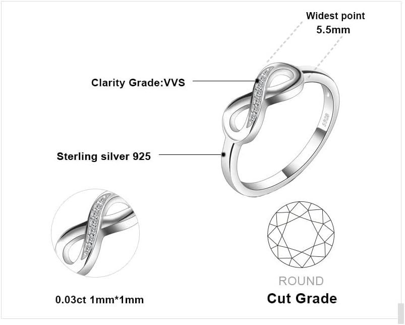 JewelryPalace 14k White Yellow Rose Gold Plated 925 Sterling Silver Rings for Women, Cubic Zirconia Promise Rings for Her, Stackable Wedding Bands Rings for Women Infinity Forever Love Knot Ring