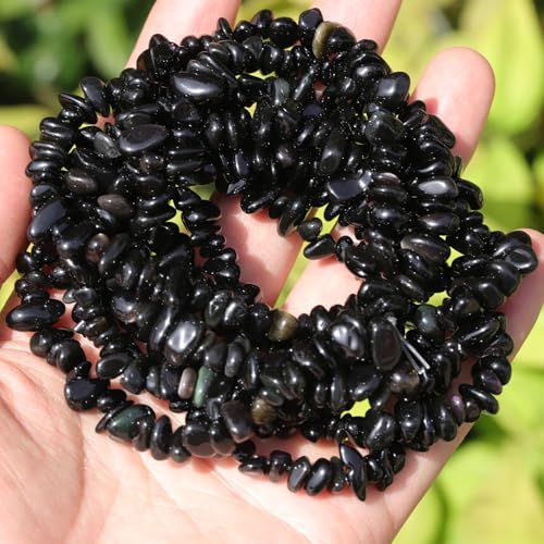 400pcs Natural Chip Stone Beads for Jewelry Making Obsidian 5-8mm Irregular Gemstones Healing Crystal Loose Rocks Bead Hole Drilled for Ring Earrings Necklace Bracelet Making DIY Art Crafts - color: Obsidian(2 Strands-62")