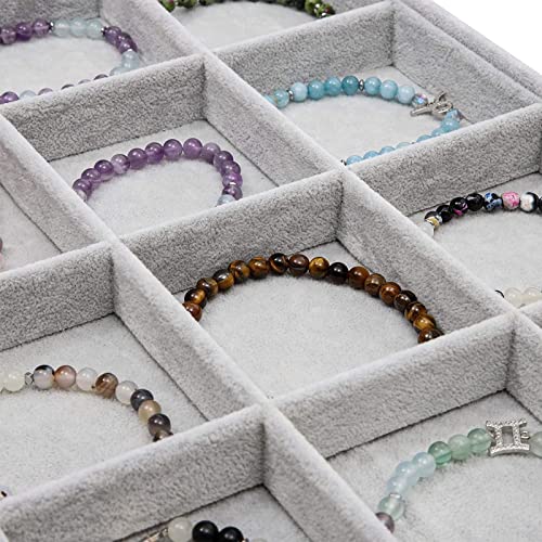 Juvale Velvet Stackable Jewelry Organizer Tray - 12-Grid Bracelet Holder & Ring Organizer - Velvet Jewelry Tray with Soft Compartments - Bracelet Holder Drawer Fits Standard Drawers - 14 x 9.5 In Gray - size: 12 Grids