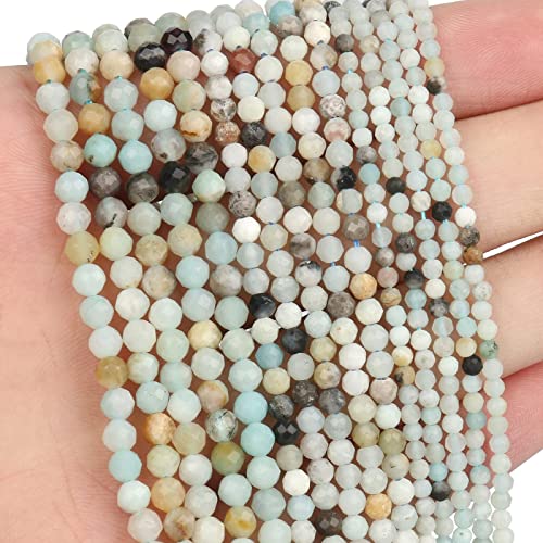 180pcs 2mm Natural Amazonite Gemstone Beads Faceted Round Loose Stone Beads for Jewelry Making - color: Amazonite, size: 1.9-2.4mm