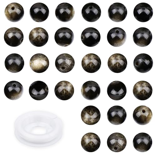 4mm 200pcs Natural Stone Round Beads Golden Obsidian Genuine Stone Beading Loose Gemstone DIY Charm Smooth Beads for Bracelets Necklaces Earrings Hole Size 1mm (Golden Obsidian 4mm) - color: Golden Obsidian, size: 4mm