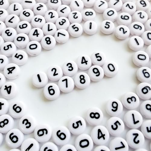 Amaney 500pcs White Acrylic Number Beads 7x4mm Mixed Number Beads Acrylic Plastic Round Shape Loose Beads - color: White, size: 7x4mm