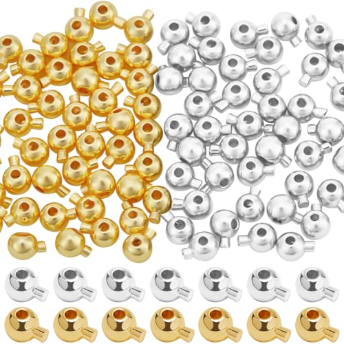 Beebeecraft 100Pcs 18K Gold Plated Brass Crimp Beads Metal Spacer Beads Irregular Shape Spacer Stoppers Beads 3.5x5mm for DIY Necklace Bracelets Making - color: Round