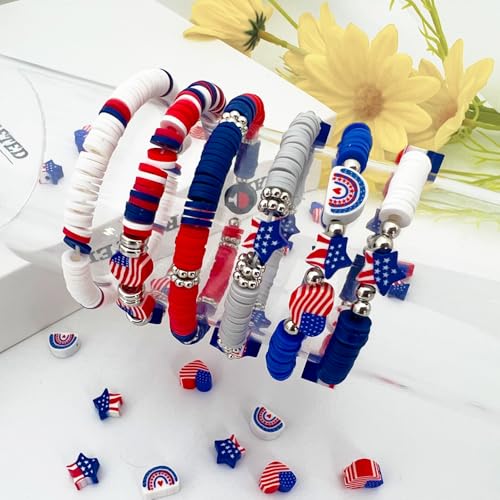 3600 PCS 10 Strands Red White and Blue Clay Beads for Jewelry Making, Clay Charms, Vinyl Heishi Beads 6mm for Surfer Bracelets Necklace Making (4th of July Scheme) - color: 4th of July Scheme Color