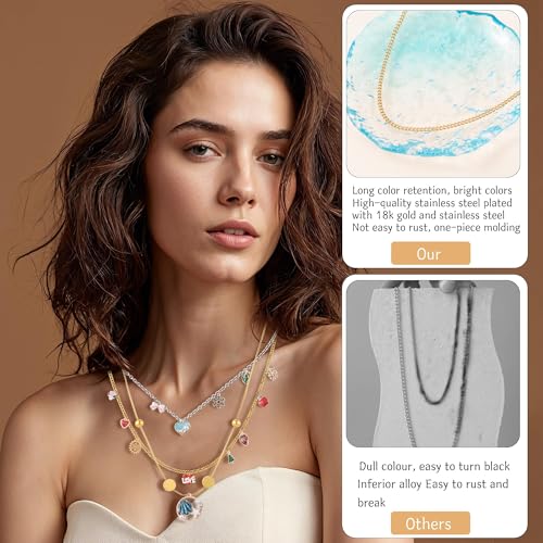 HUISUYTON 18K Gold Necklace Chain Kit for Jewelry Making, 59FT 12Rolls Bracelet Chains with Charms/Pliers/Jump Rings/Lobster Clasps Accessories for DIY Necklace Bracelet Making - color: 18k Gold Plated and Stainless Steel Silver-59Ft+Pendants