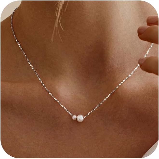 Pearl Necklaces for Women Trendy, 14k Gold Plated Dainty Necklace Simple Pearl Drop Single Charm Pendant Necklace Birthday Wedding Gifts Gold Jewelry for Women