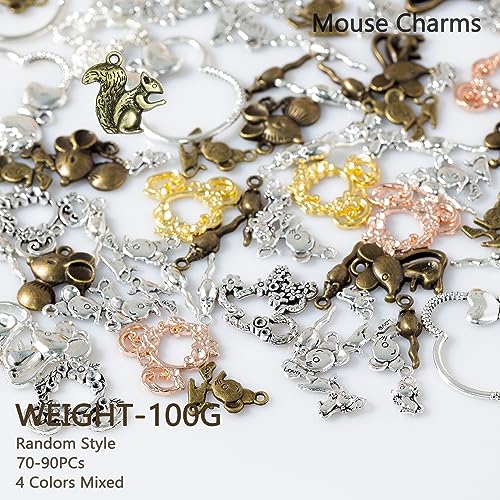 stino 100g Metal Pendant Charms for Jewelry Making, Bulk Silver & Gold Plated Charms for Braclet Necklace Crafts, Animal Plant Flower Pet and so on - color: Mouse Silver & Gold
